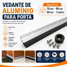 Veda Porta Vedante em Alumínio 70 / 80 / 90 / 1m Rodo Vedador Barra Agua e Poieira
