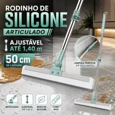 Rodinho Articulado Rodo de Silicone 50cm Cabo Longo 1,4m Limpa Vidros Piso Porcelanato