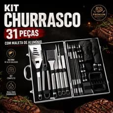 Kit Churrasco Gourmet 31 Peças Maleta Presente Profissional Dias dos Pais