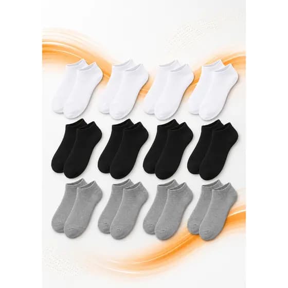 Kit 12 Pares Meias Socket Cano Baixo Unissex 35 ao 40 Branco Preto Cinza