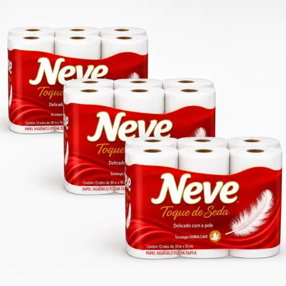 Papel Higiênico Neves Folhas Duplas Toque De Seda Kit 12 Rolos / 24 Rolos / 36 Rolos Maciez Premium