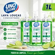 Detergente Lava Louças Concentrado 1L Capim Limão Ph Neutro Remove Gordura Anti Odor Rende Mais