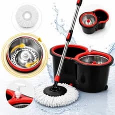 Mop Esfregão Giratório 13 Litros Plástico 360 Balde e Cesto de Inox Cabo de 130 cm Reforçado