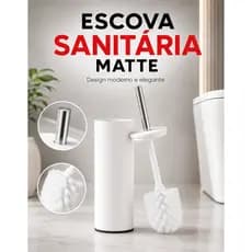 Escova Sanitária Matte Branca Com Suporte Cabo Inox Base Com Tampa Para Banheiro