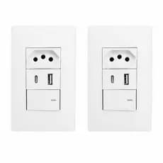 Kit 2 Interruptor Paralelo Tomada 20a Usb C Parede Embutir Tomada Usb 4x2 Carregue Sem Adaptadores Instalação Prática