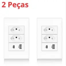 kit 2 Tomadas de Parede Dupla Com Entrada Usb e tipo C 5V Bivolt 4/1 Carregamento Rápido Multi Carregamento