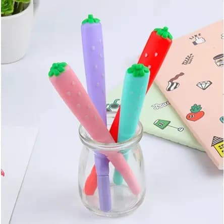 Caneta Morango - Caneta fofa/kawaii divertida ponta fina em gel - Itens de Papelaria Escritório Presente Escola