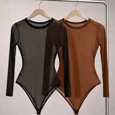 Body Tule Feminino Manga Longa Transparente