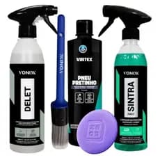 Vonixx Sintra Fast + Delet Limpador de Borrachas e Pneu Pretinho + Pincel e Aplicador Automotivo
