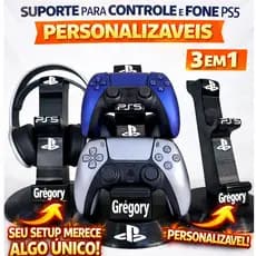 Suporte Gamer 3 em 1 para PS5 🎮 com Seu Nome Controle + Headset | Personalizável | Setup Organizado