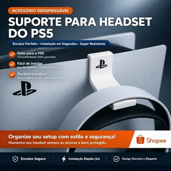Suporte Headset Headphone Ps5 - Clip Lateral Console