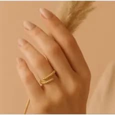 Anel Detalhado liso Dourado Regulável banhado Ouro 18k, 10 Milésimos moda feminina hipoalergênico fashion