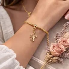 Pulseiras Feminina Folheadas a ouro 18k Árvore da Vida e Dupla com Zircônia