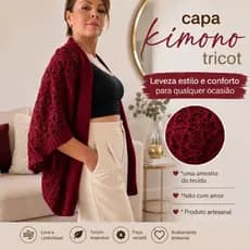Nova Capa kimono rendada inverno tricot elegante único Plus Size e tamanho único