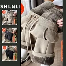 Outono Inverno Plus Size Cordeiro Velo Calças De Perna Larga Feminina Lã Grossa Casual Solto Reta