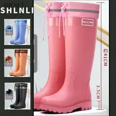 Botas De Chuva De Tubo Alto De Parede Grossa Femininas Antiderrapantes Minimalistas Impermeáveis