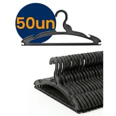 Kit Cabide de Plástico Preto Guarda Roupa Resistente 40cm Versátil Organização Praticidade