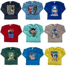 Kit Camisetas Infantil Sortidos Desenho Manga Longa Menino Inverno 2 à 8 Anos
