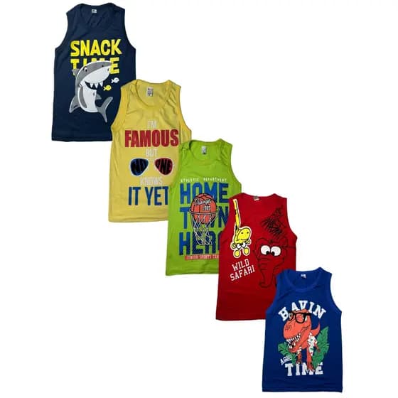 Kit 5 Camisetas Infantil Regata Desenho Algodão Personagens Sortidos
