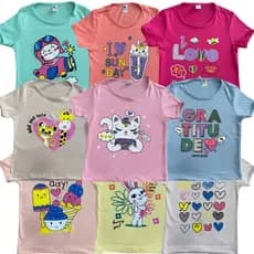 Kit 3 Camisetas Manga Curta Menina  Estampado Desenho Infantil Kids Sortidos Verão Feminino Básico