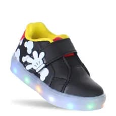 Tenis  Calcado de Crianca com Luz de Led Pisca Infantil Preto Amarelo