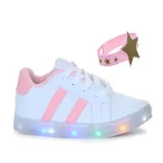 Tenis Infantil de Menina Criança com Led Luz mais  Linda Pulseira Estrela