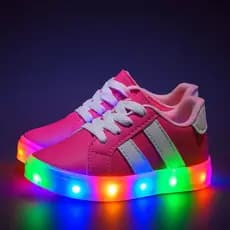 Tênis calçado infantil menina feminino pink rosa com luzes de led colorida que piscam moda criança