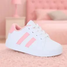 Tenis Sapato de Menina Infantil Feminino Branco Rosa Lançamento Casual Moda Kids