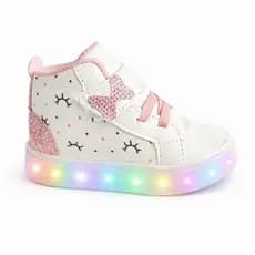 Tenis Botinha Borboleta Menina Luz de Led Branco Glitter