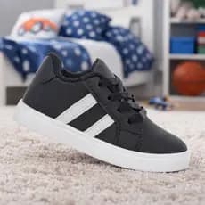 Tenis Infantil Juvenil Menino Preto Branco Listra Lançamento