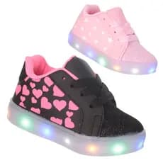 Tenis Sapato Led Luz Pisca Glitter Feminino Bebe Crianca infantil Meninas Preto ou Rosa PC013