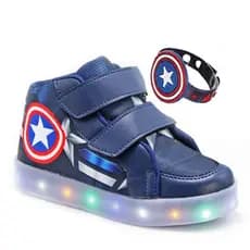 Tenis Infantil com Luz de Led que Pisca Brilha Calçado de Menino Botinha Capitão Azul