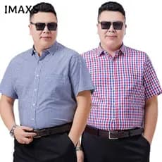 Camisa Masculina de Manga Curta, Estampa Xadrez, Tamanho Grande, Casual para Negócios, 60-175KG PLUS SIZE