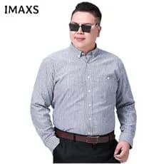 Camisa Oxford de Manga Longa para Homens, Tamanho Grande, com Bolso e Listras, para Negócios, 60-175KG PLUS SIZE