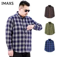 Camisa Casual de Negócios Masculina de Manga Longa, Tamanho Grande, Estampa Xadrez, Tecido Escovado, para Homens de 60-1