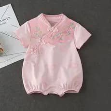 Bebê recém-nascido menina de manga curta jumpsuit menina Ano Novo Estilo chinês