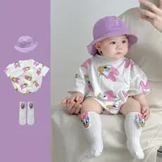 Bebê Recém-Nascido Menina Verão Manga Curta Moda Macacão Disney Bonito Pato Donald Margarida De Algodão