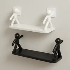 Prateleira Estante Bonequinho plástico com suporte decorativa banheiro cozinha C/ Adesivo