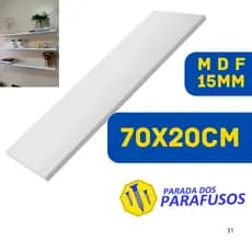 Prateleira MDF 70x20cm Branca Lisa 15mm | Estante, Suporte, Nicho - não acompanha suporte invisivel