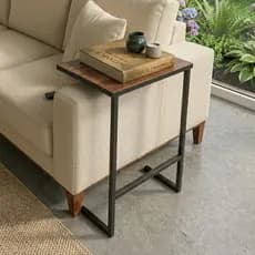 Mesa Lateral Notebook com Pés de Ferro Elegante Mesinha Apoio Sala Sofá Moderna Decoração