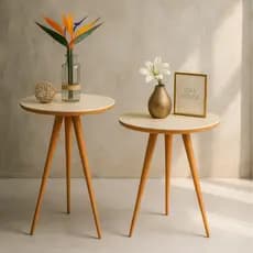 Conjunto Mesa Lateral de Canto Apoio Centro Redonda Mesinha Retrô Decoração para Sala Pés Palito