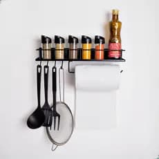 Suporte Porta Tempero Cozinha Prateleira de Parede Porta Rolo Utensílios Organizador  Aço Resistente