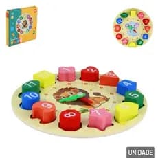 Brinquedo Educativo Infantil Relógio de Madeira com Formas e Números | Brinquedo Pedagógico Montessori Aprende Brincando
