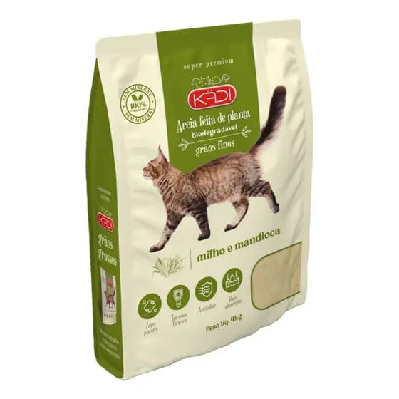Areia 4Kg Biodegradável Kadi Grãos Finos para Gatos