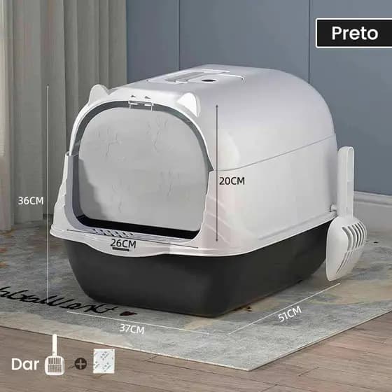 Banheiro de gato caixa areia fechada completa + pá higiênica