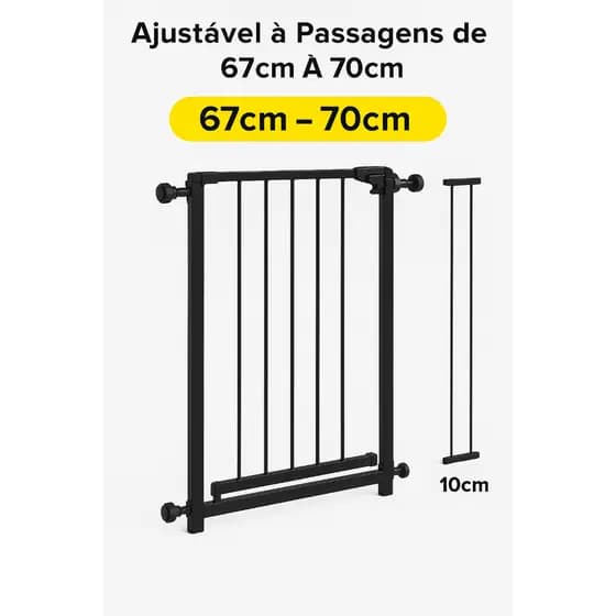 Grade Portão De Segurança Pet Bebê Reforçado Preto + Extensor 10cm