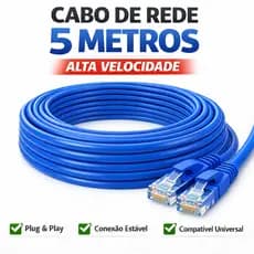 Cabo de Rede 5 Metros RJ45 Ethernet Internet Alta Velocidade PC Roteador TV Video Game