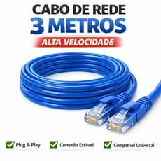 Cabo de Rede 3 Metros RJ45 Ethernet Internet Alta Velocidade PC Roteador TV Video Game