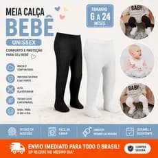 Meia Calça Infantil Bebe Frio 0 a 24 meses Fio 40 Algodão Quentinha