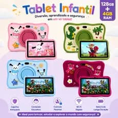 Tablet Infantil Kids 7 Polegadas 128GB+4GB Capa + Brindes com Wifi Bluetooth Android Super Resistente